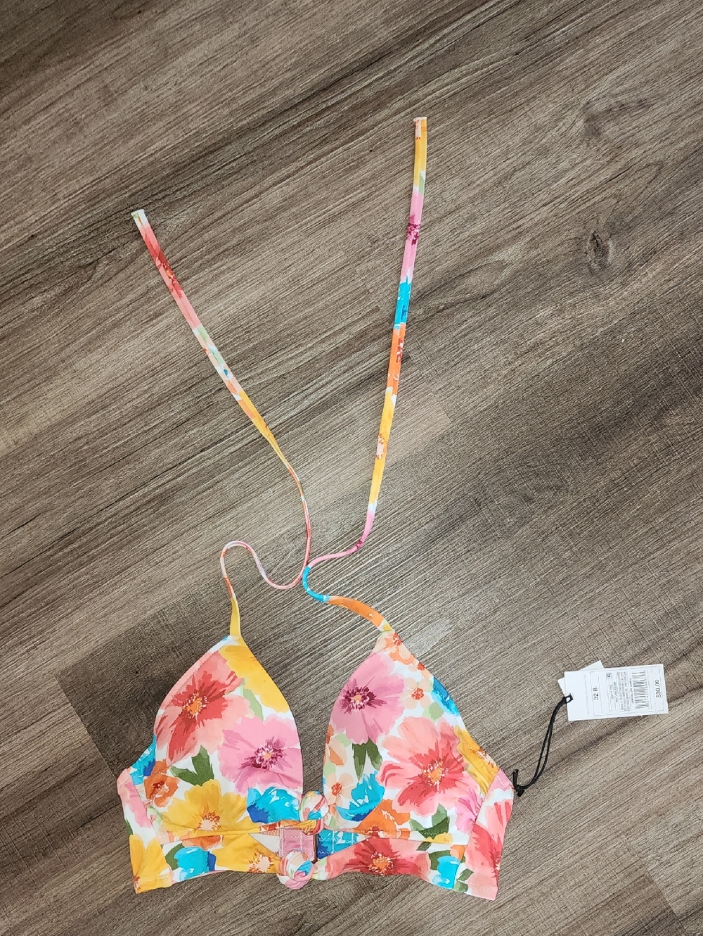 New Shade & Shore Floral Padded Cup Underwire Halter Bikini Swim Top 32B